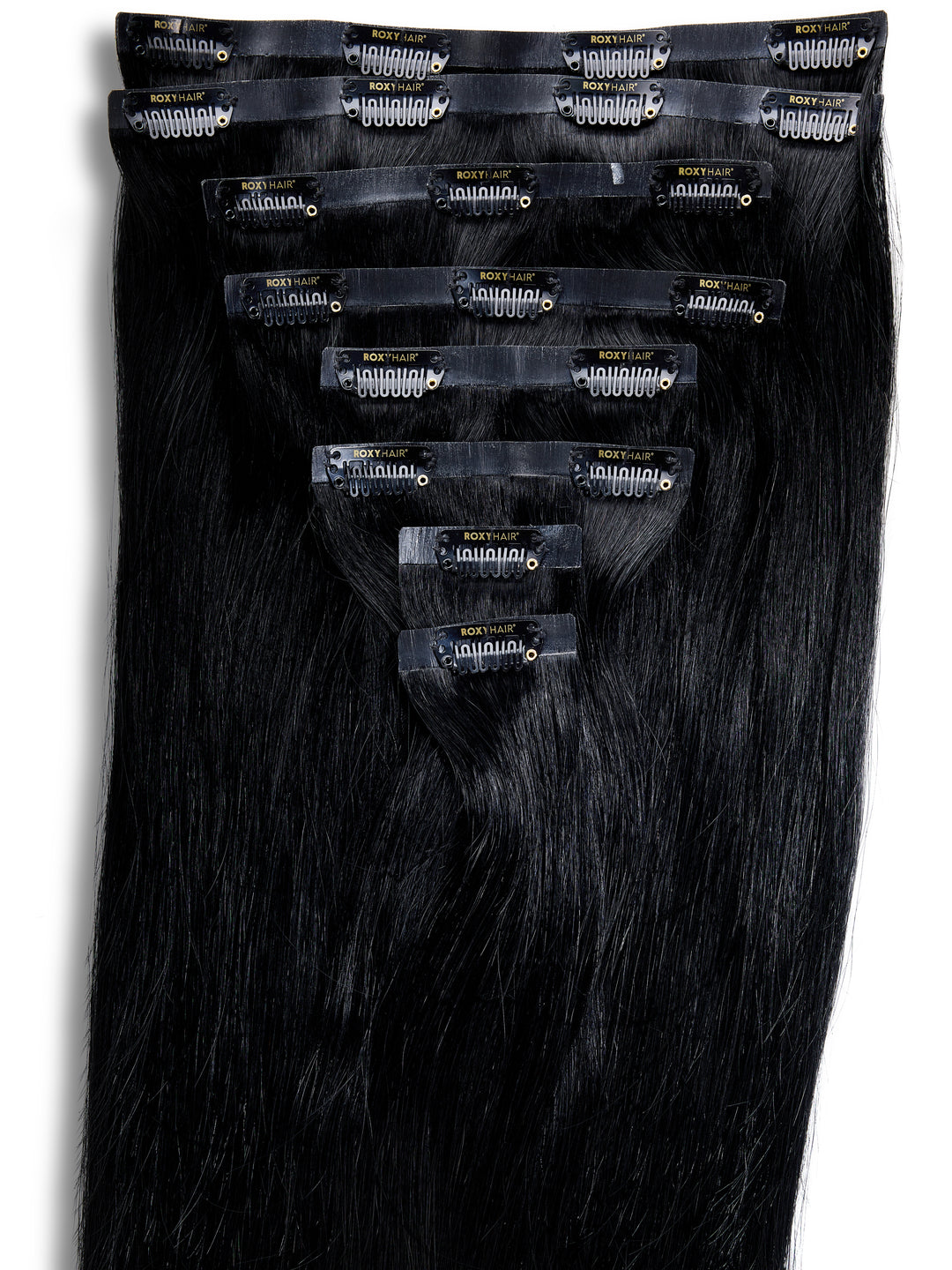 Jet Black Seamless Clip-In Remy Hair Extensions (20" and 180 Grams)